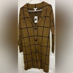 NINE WEST Women’s Ladies Window Plaid Cardigan Coatigan Sweater XS